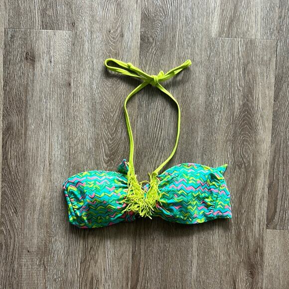 Aerie Colorful Zig Zag Fringe Bandeau Swim Top Size Medium - Picture 1 of 4